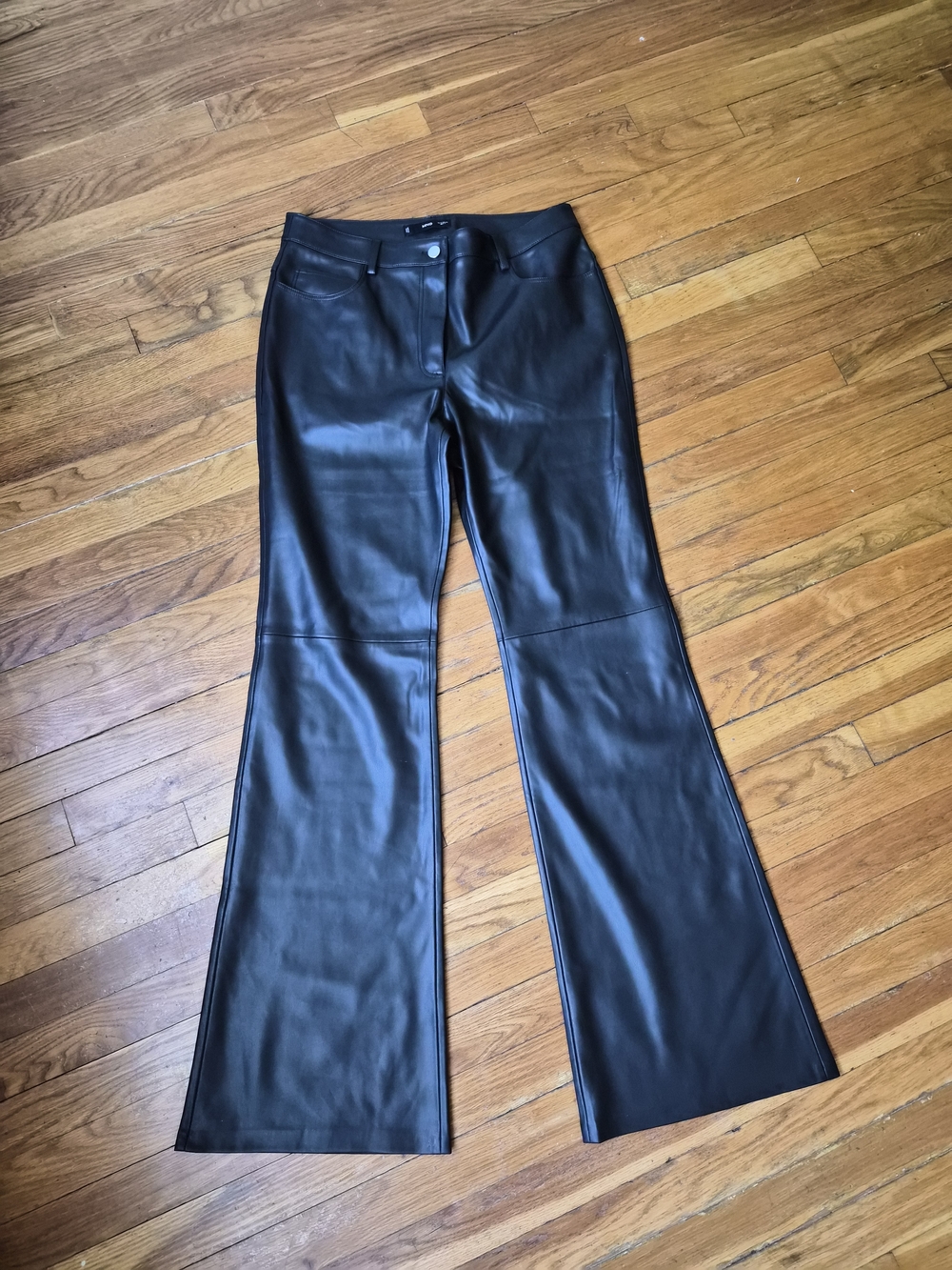 Mango Black Faux Leather Flare Pants